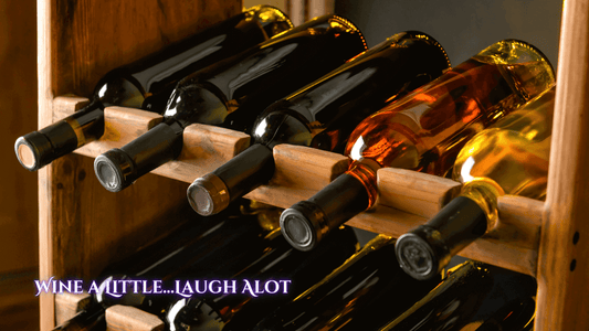Wine bottles laying flat on a shelf