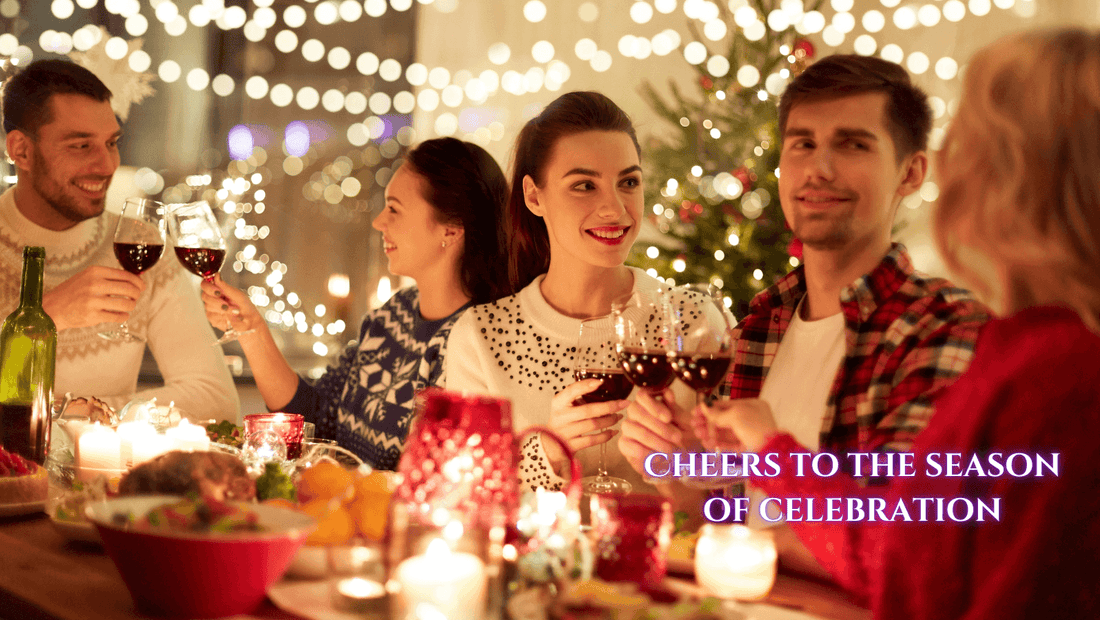 People celebrating the holiday season with wine and food