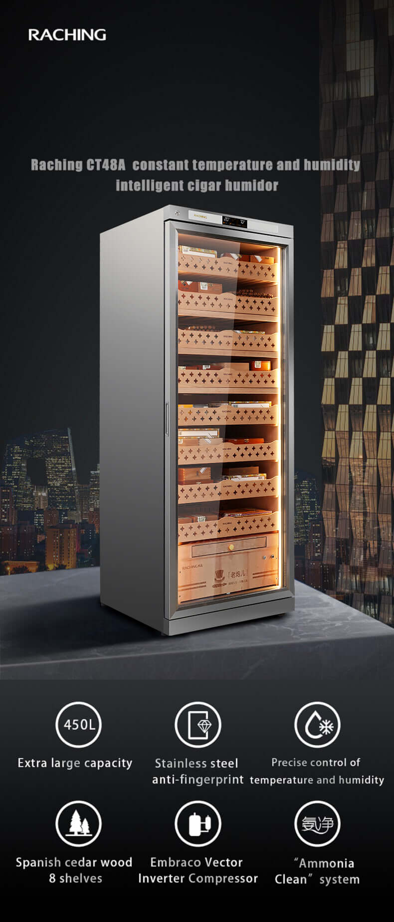 Raching CT48A - Electric Climate Control Cabinet Humidor (4000) Cigars product description image