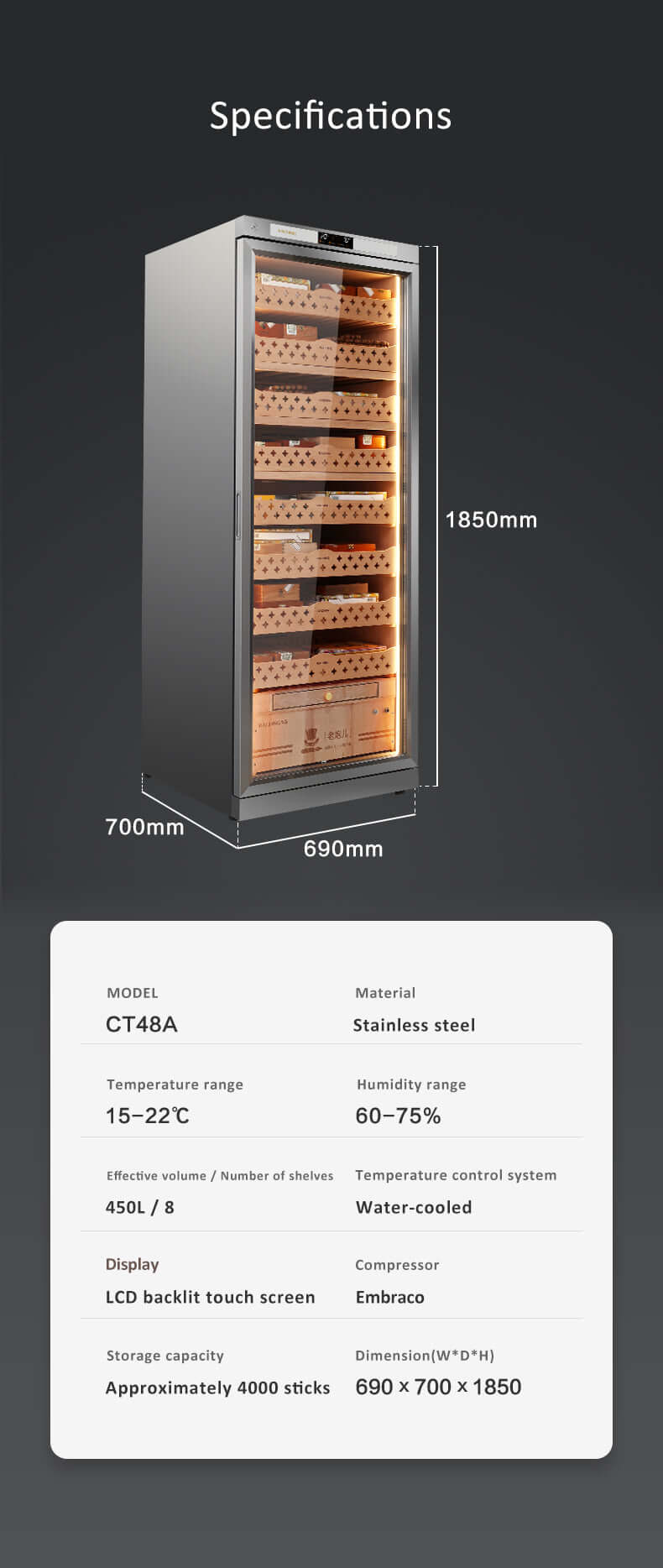 Raching CT48A - Electric Climate Control Cabinet Humidor (4000) Cigars product description image