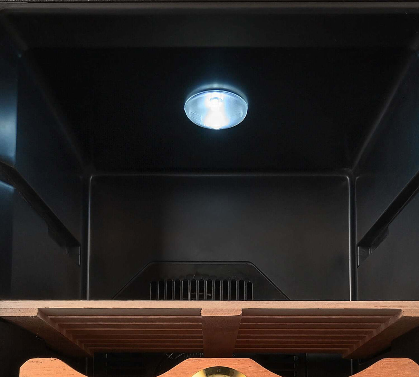 Whynter CHC-122BD Elite Touch Control 250-Count 1.2 cu.ft. Electric Cigar Cooler Humidor image of interior light