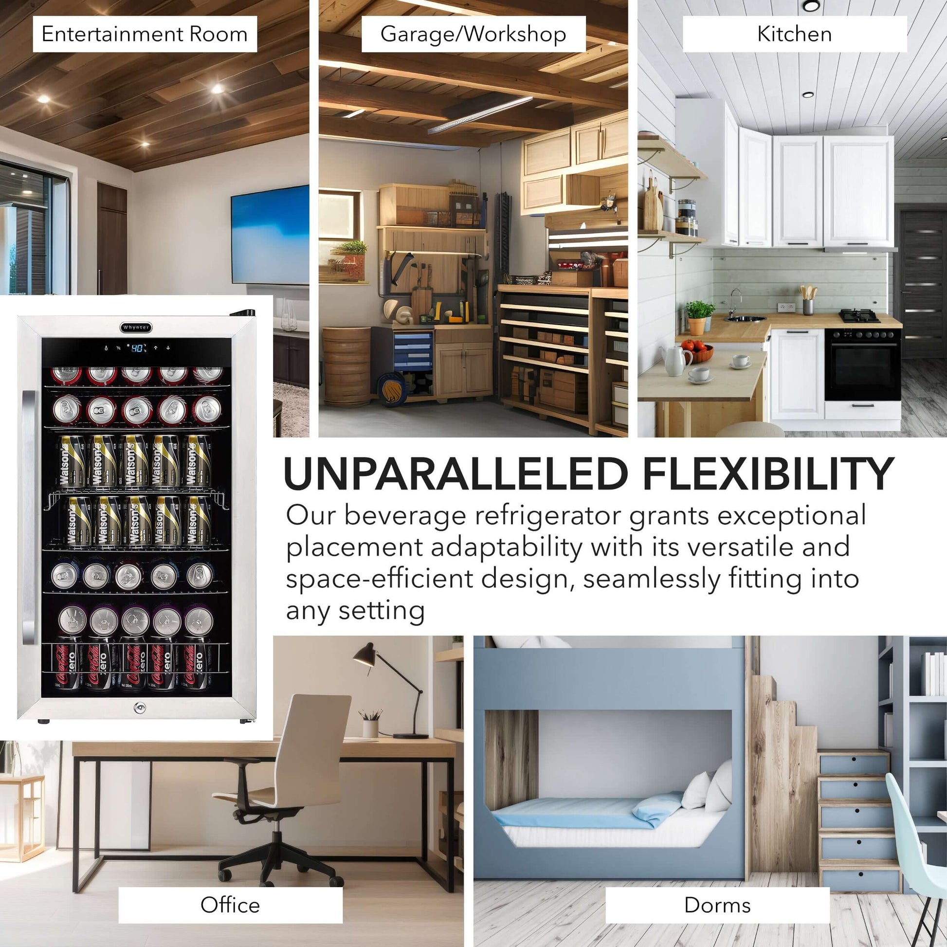 Whynter BR-1211DS 19″ 136 Can Stainless Freestanding Beverage Refrigerator/Cooler image of product description