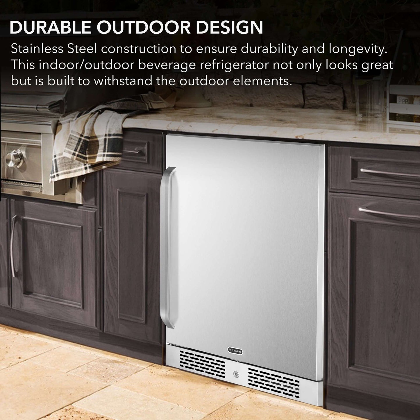 Whynter BOR-53024-SSW 24″ Built-In Energy Star 5.3 cu. ft. Indoor/Outdoor Beverage Refrigerator Cooler image of product built in
