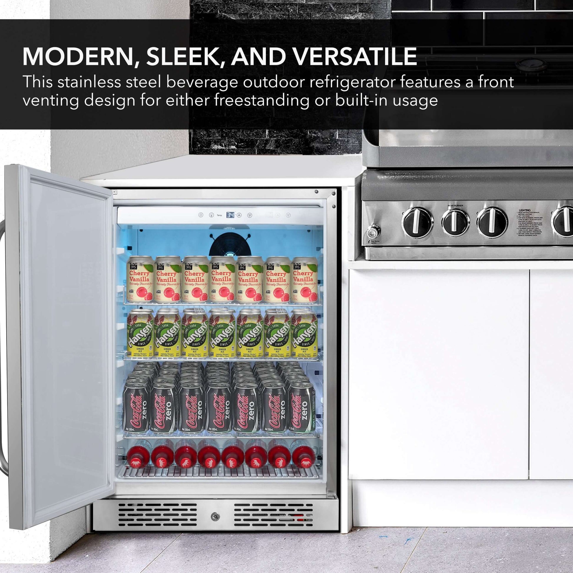 Whynter BOR-53024-SSW 24″ Built-In Energy Star 5.3 cu. ft. Indoor/Outdoor Beverage Refrigerator Cooler image of product description