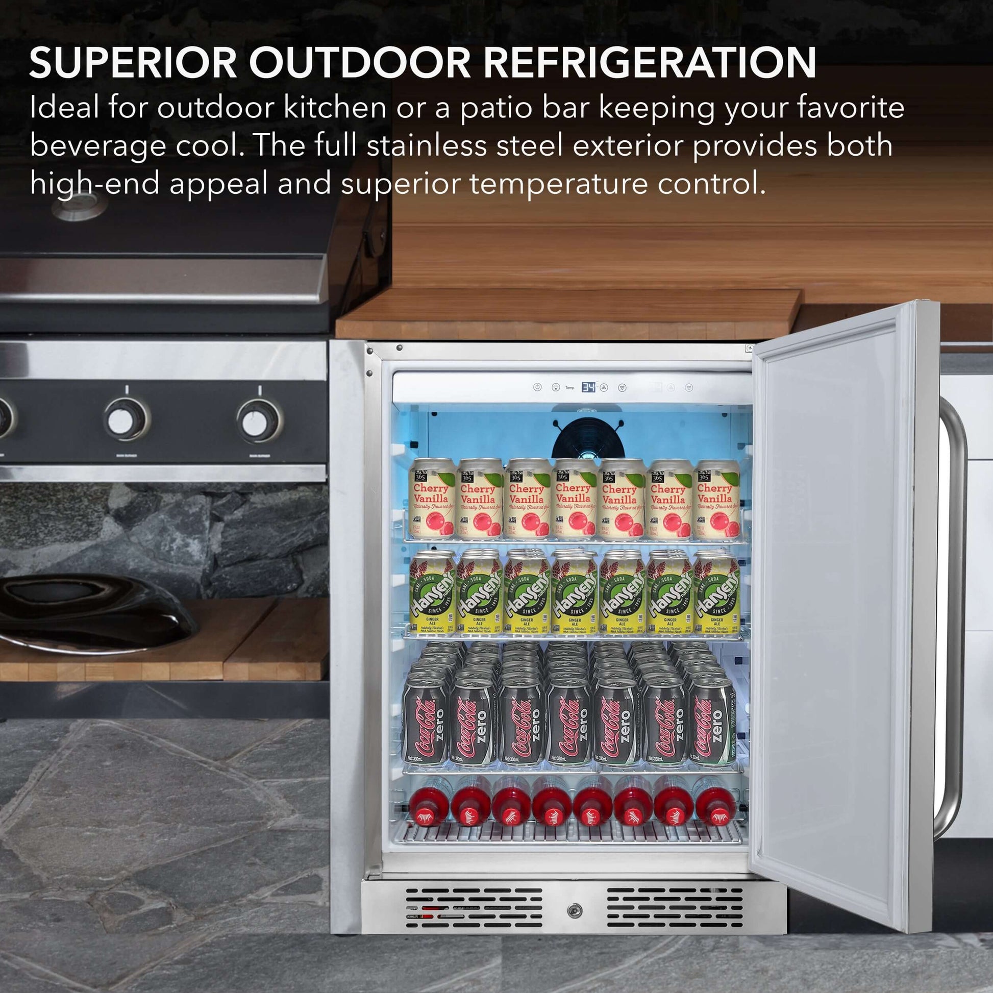 Whynter BOR-53024-SSW 24″ Built-In Energy Star 5.3 cu. ft. Indoor/Outdoor Beverage Refrigerator Cooler image of product description