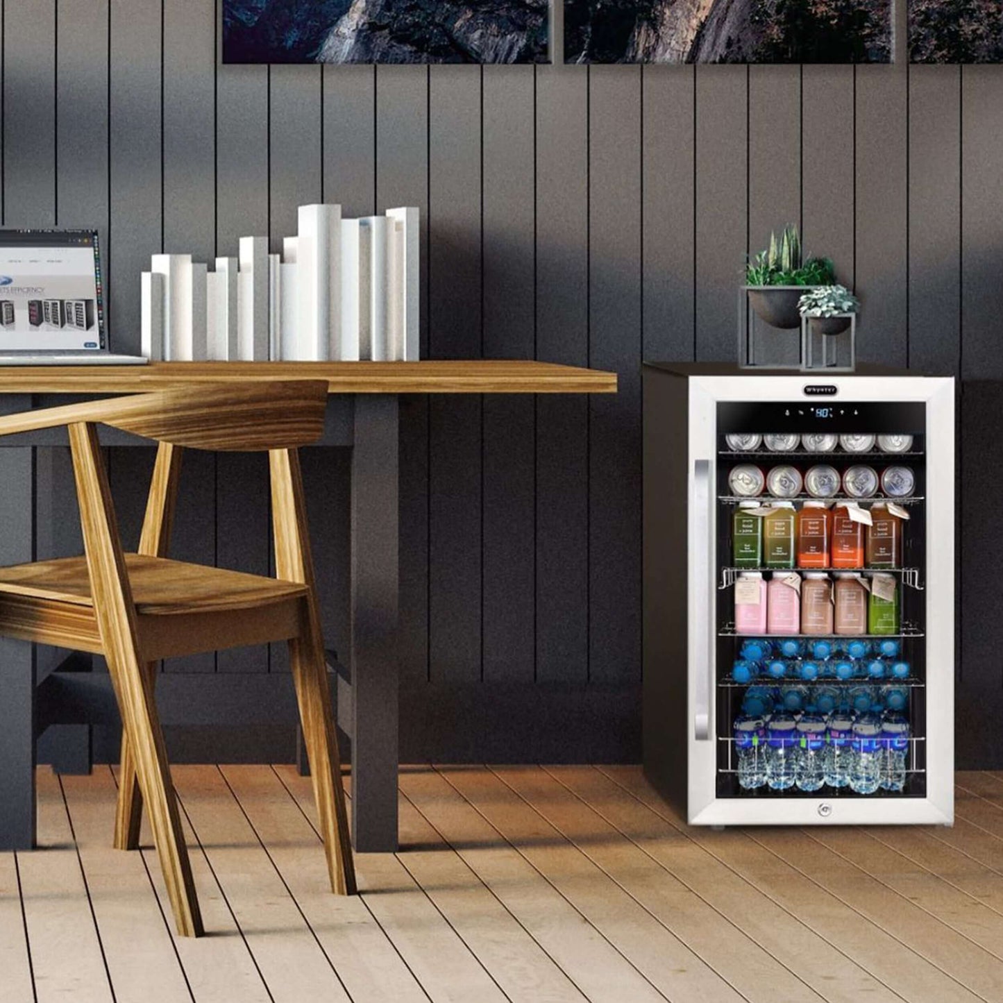 Whynter BR-1211DS 19″ 136 Can Stainless Freestanding Beverage Refrigerator/Cooler image of product standing in room