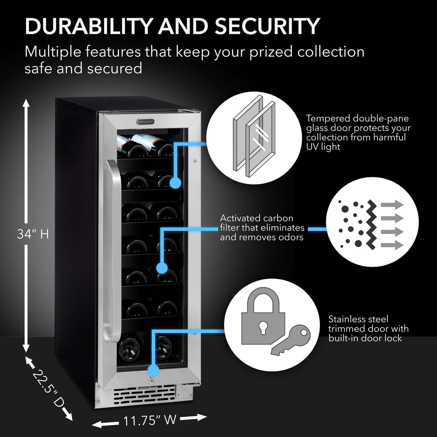Whynter BWR-208SB 12″ Built-In 20 Bottle Under-counter Stainless Steel Wine Refrigerator image of product brochure