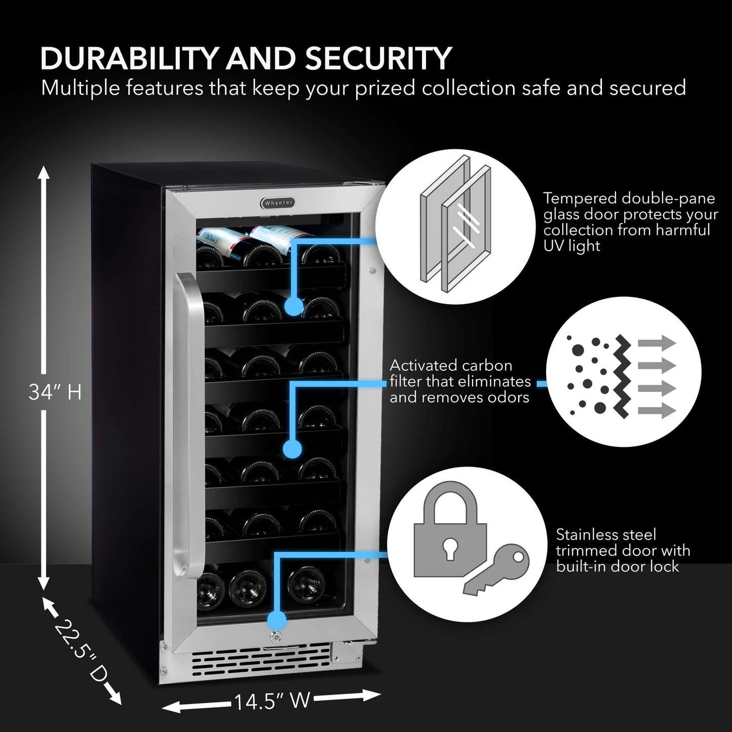 Whynter BWR-308SB 15″ Built-In 33 Bottle Under-counter Stainless Steel Wine Refrigerator image of product brochure