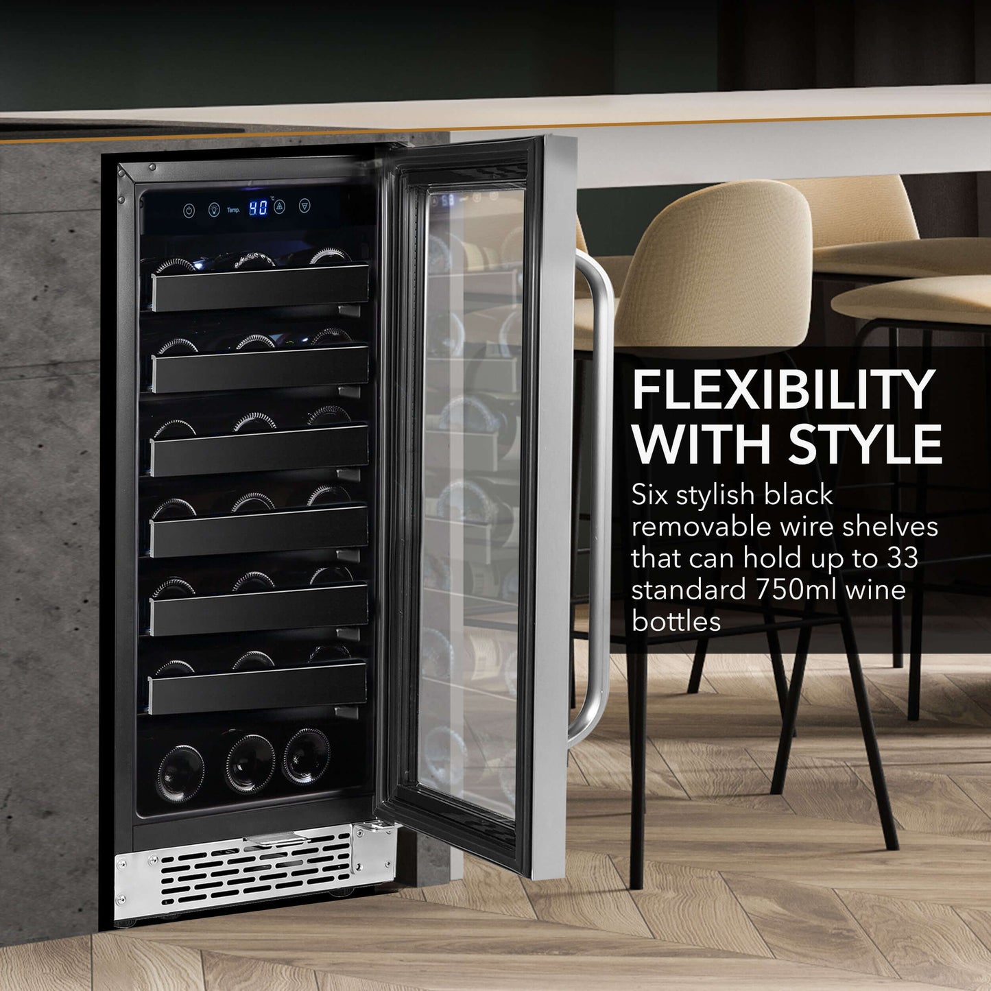 Whynter BWR-308SB 15″ Built-In 33 Bottle Under-counter Stainless Steel Wine Refrigerator image of product brochure