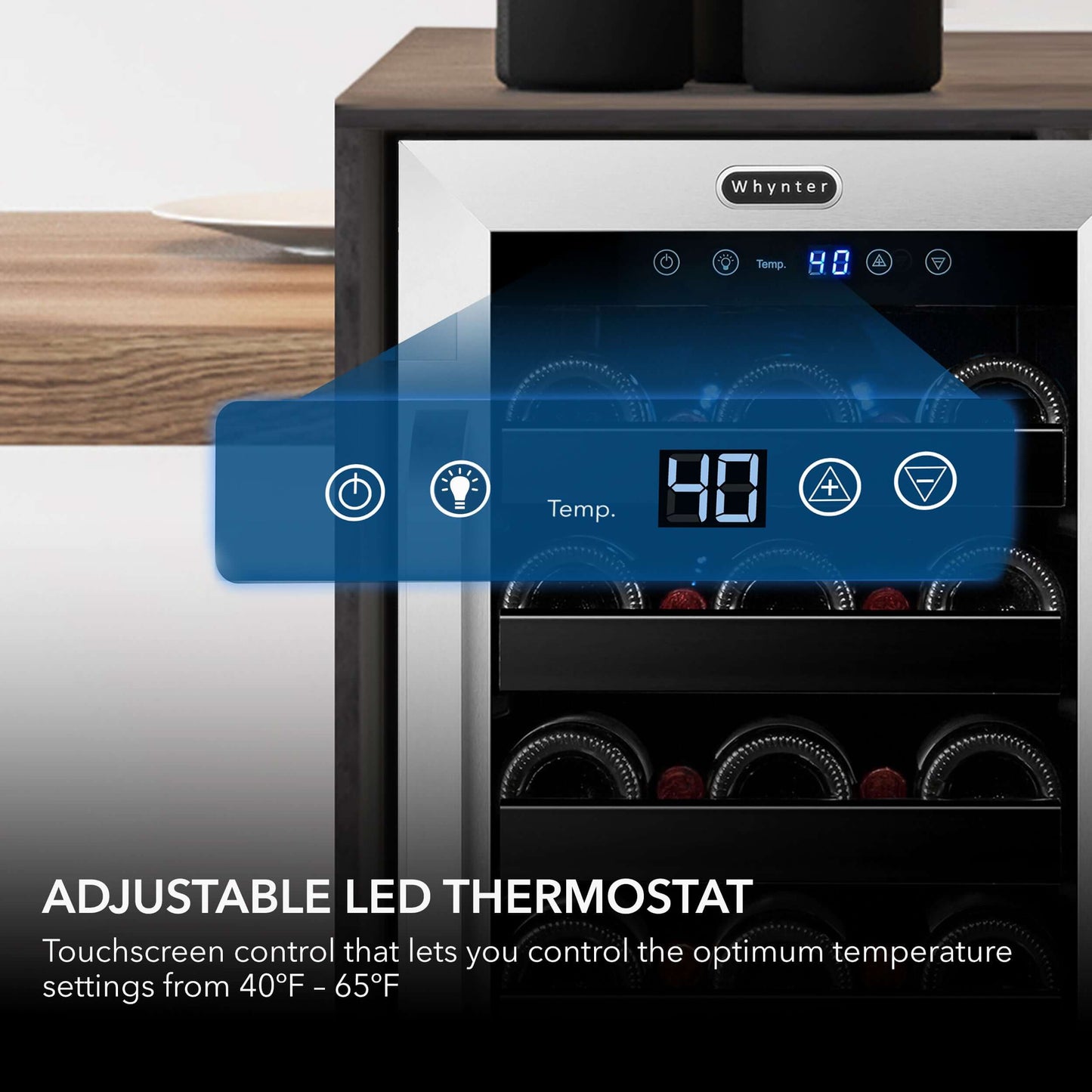 Whynter BWR-308SB 15″ Built-In 33 Bottle Under-counter Stainless Steel Wine Refrigerator image of temperature readout