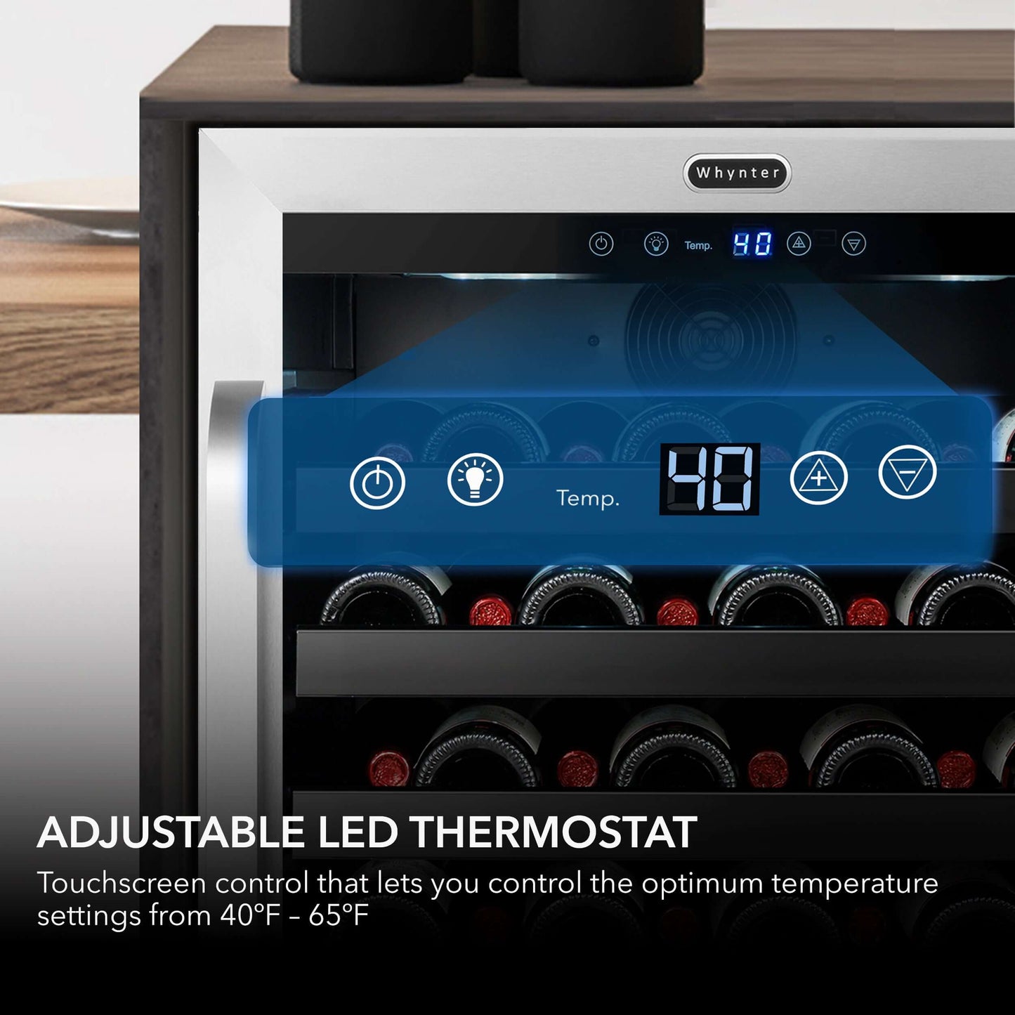 Whynter BWR-408SB 24″ Built-In 46 Bottle Under-counter Stainless Steel Wine Refrigerator image of temperature readout