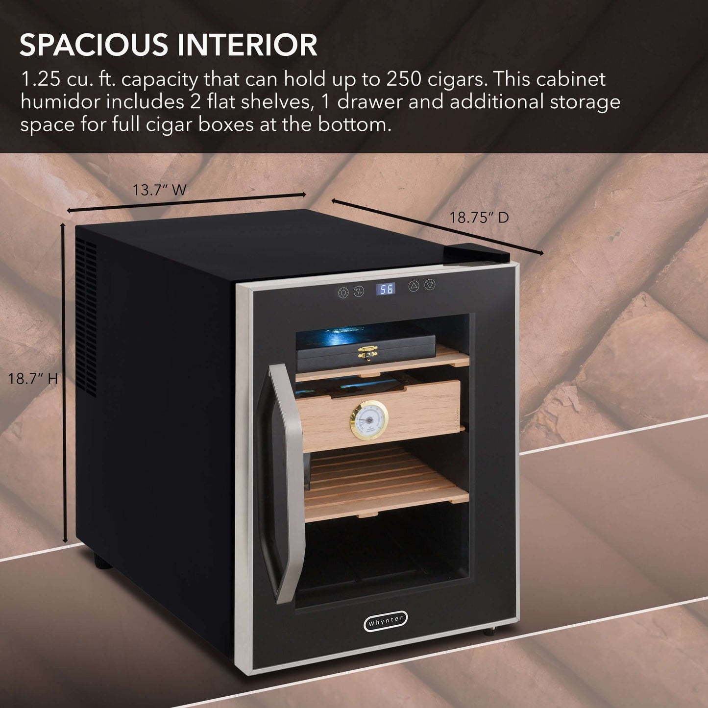 Whynter CHC-122BD Elite Touch Control 250-Count 1.2 cu.ft. Electric Cigar Cooler Humidor
