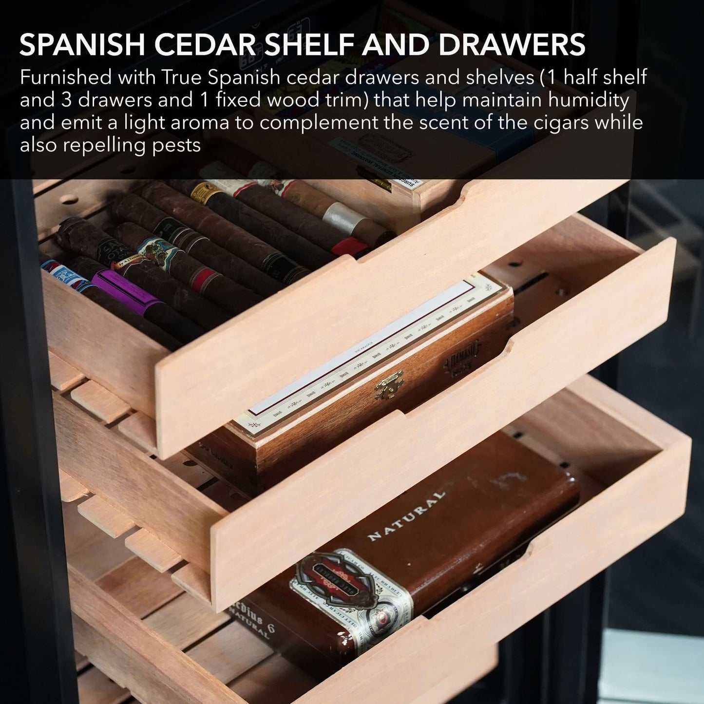 Whynter CHC-421HC 650-Count 4.2 cu.ft. Electric Cigar Cabinet Cooler and Humidor image of product description