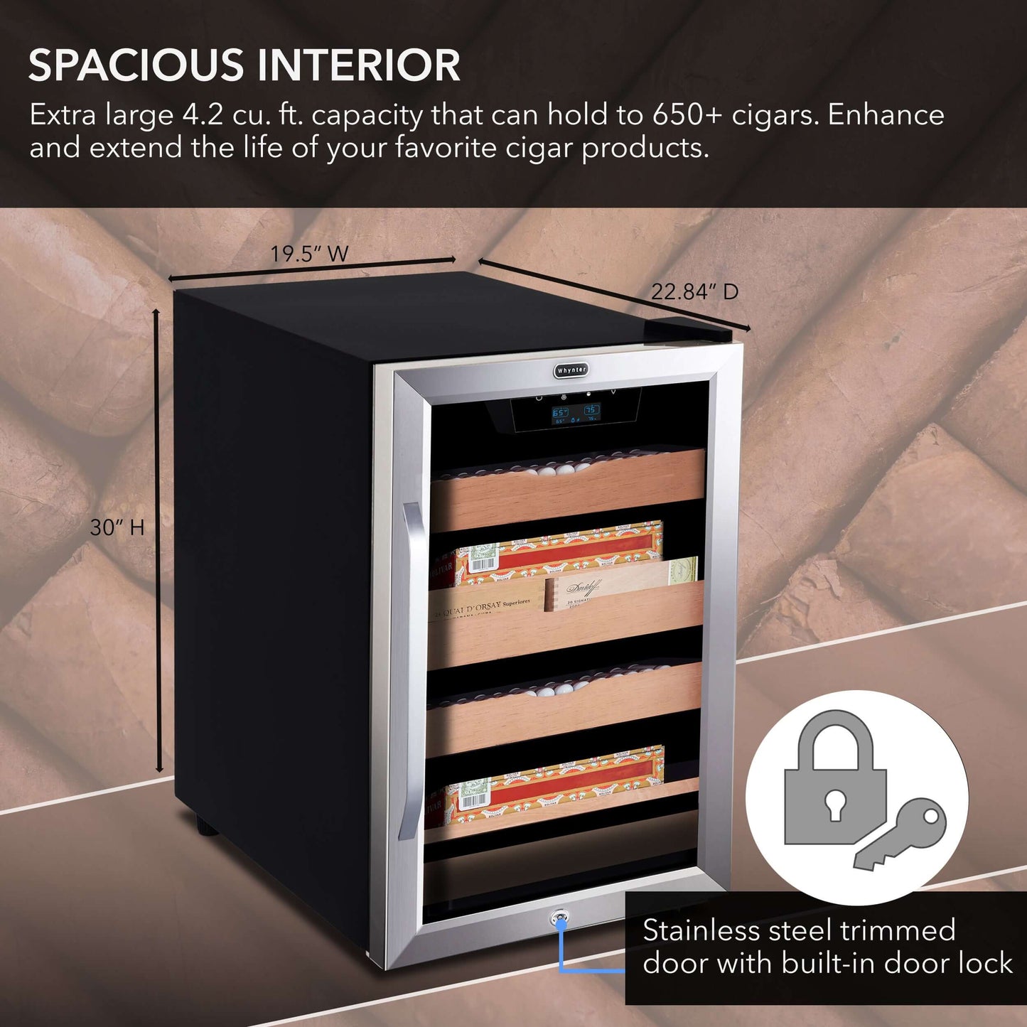 Whynter CHC-421HC 650-Count 4.2 cu.ft. Electric Cigar Cabinet Cooler and Humidor image of product description