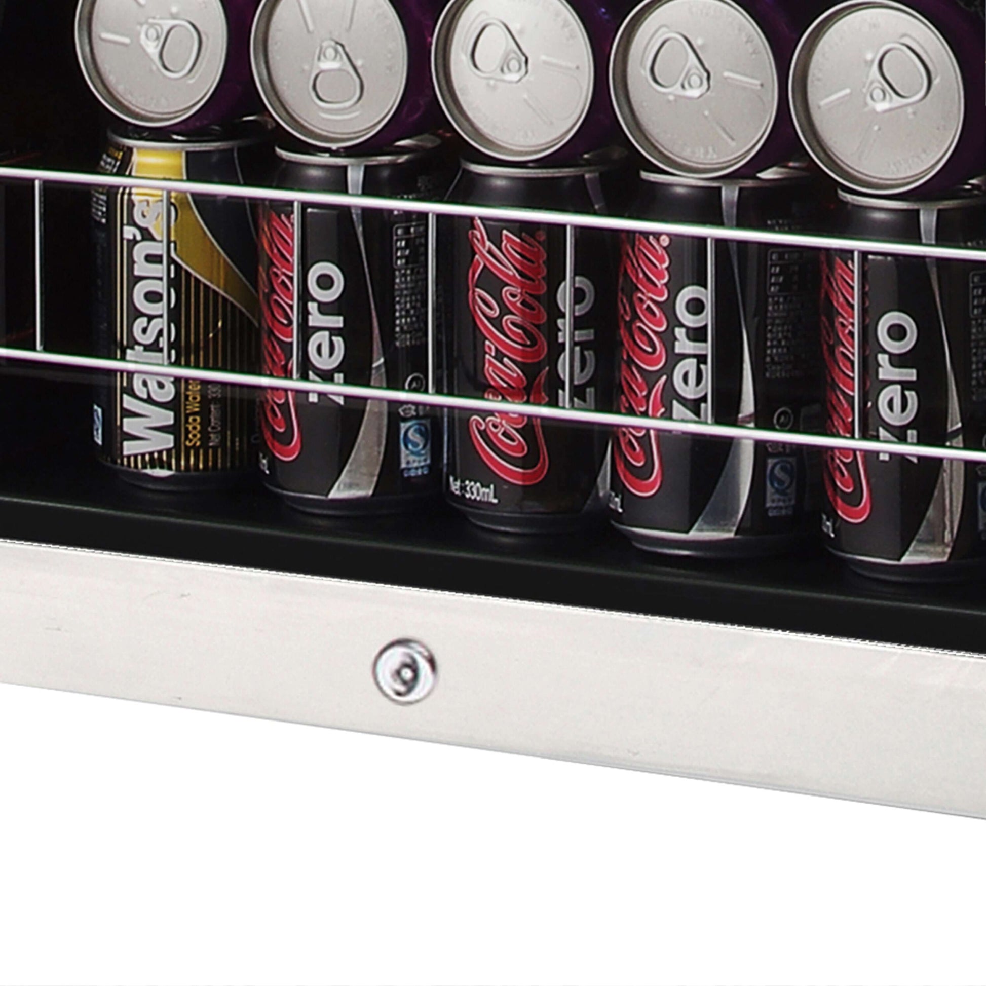 Whynter BR-1211DS 19″ 136 Can Stainless Freestanding Beverage Refrigerator/Cooler image of cans on shelf