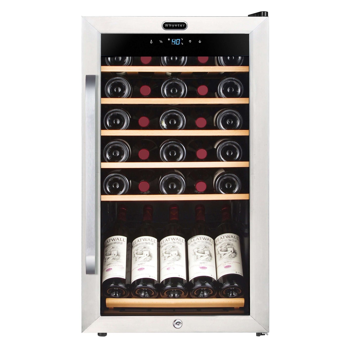 Whynter FWC-341TS 34 Bottle Freestanding Stainless Steel Wine Refrigerator with Display Shelf