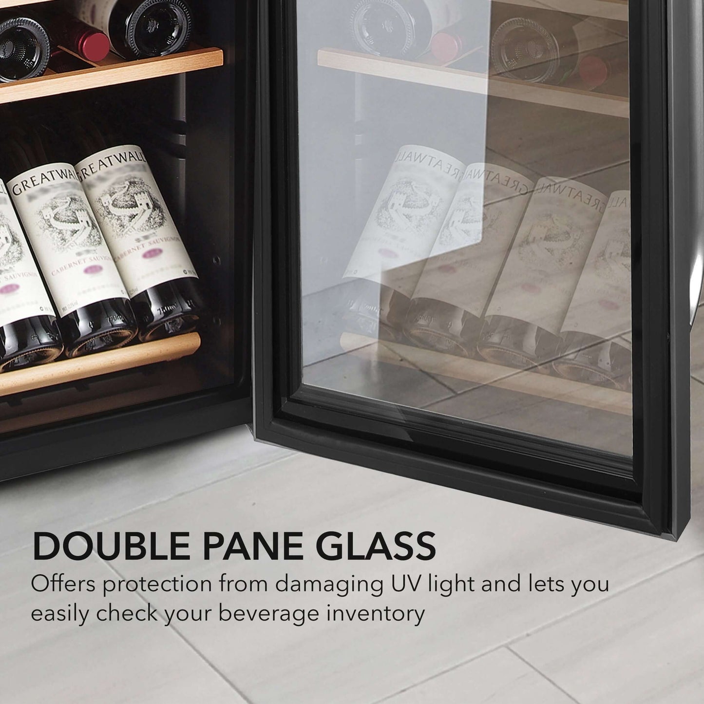 Whynter FWC-341TS 34 Bottle Freestanding Stainless Steel Wine Refrigerator with Display Shelf product description