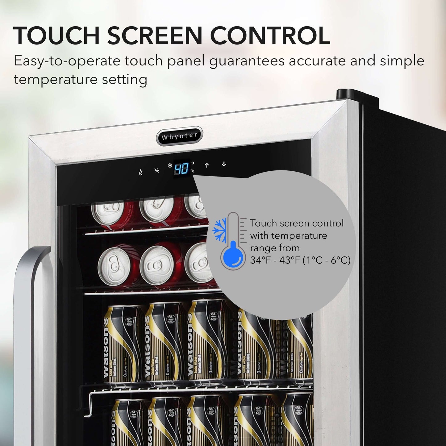 Whynter BR-1211DS 19″ 136 Can Stainless Freestanding Beverage Refrigerator/Cooler image of product description