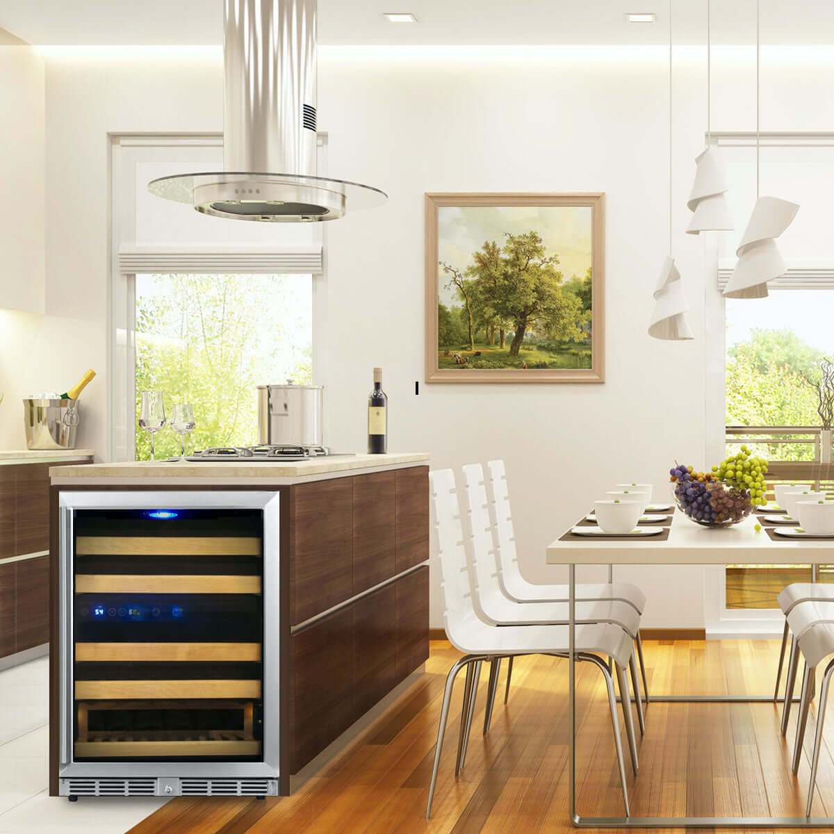 Premium 24-Inch Dual Zone Wine Refrigerator KBU50DX built into cabinet