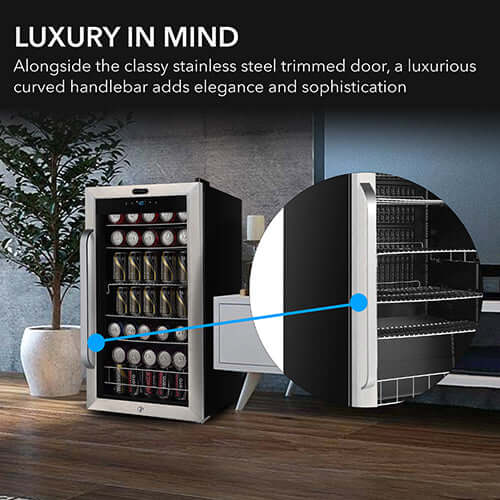 Whynter BR-1211DS 19″ 136 Can Stainless Freestanding Beverage Refrigerator/Cooler image of product description