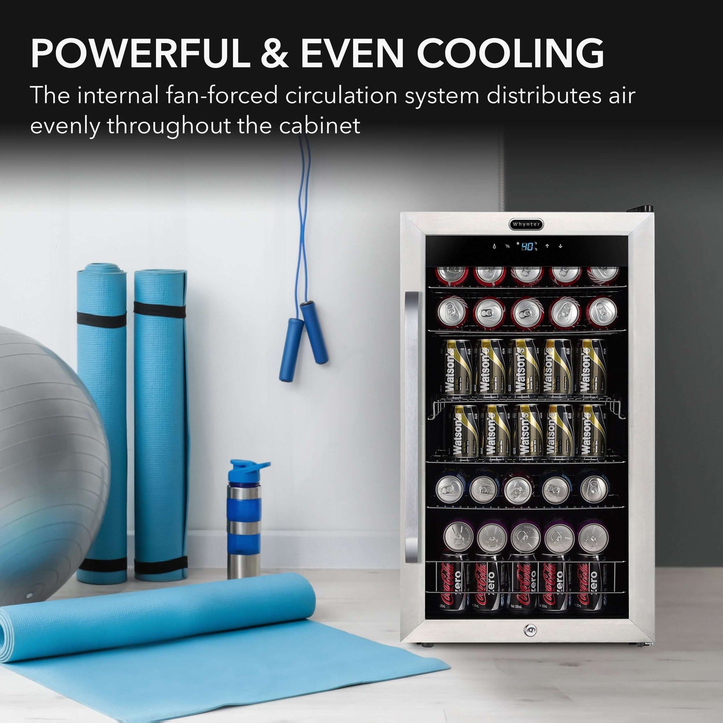 Whynter BR-1211DS 19″ 136 Can Stainless Freestanding Beverage Refrigerator/Cooler image of product description