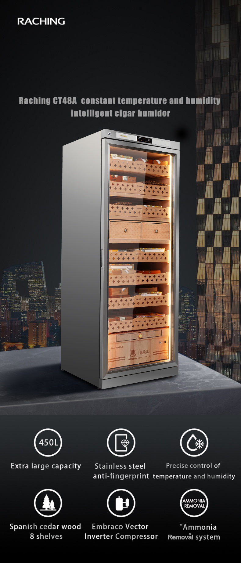 Raching CT48A - Electric Climate Control Cabinet Humidor (4000) Cigars