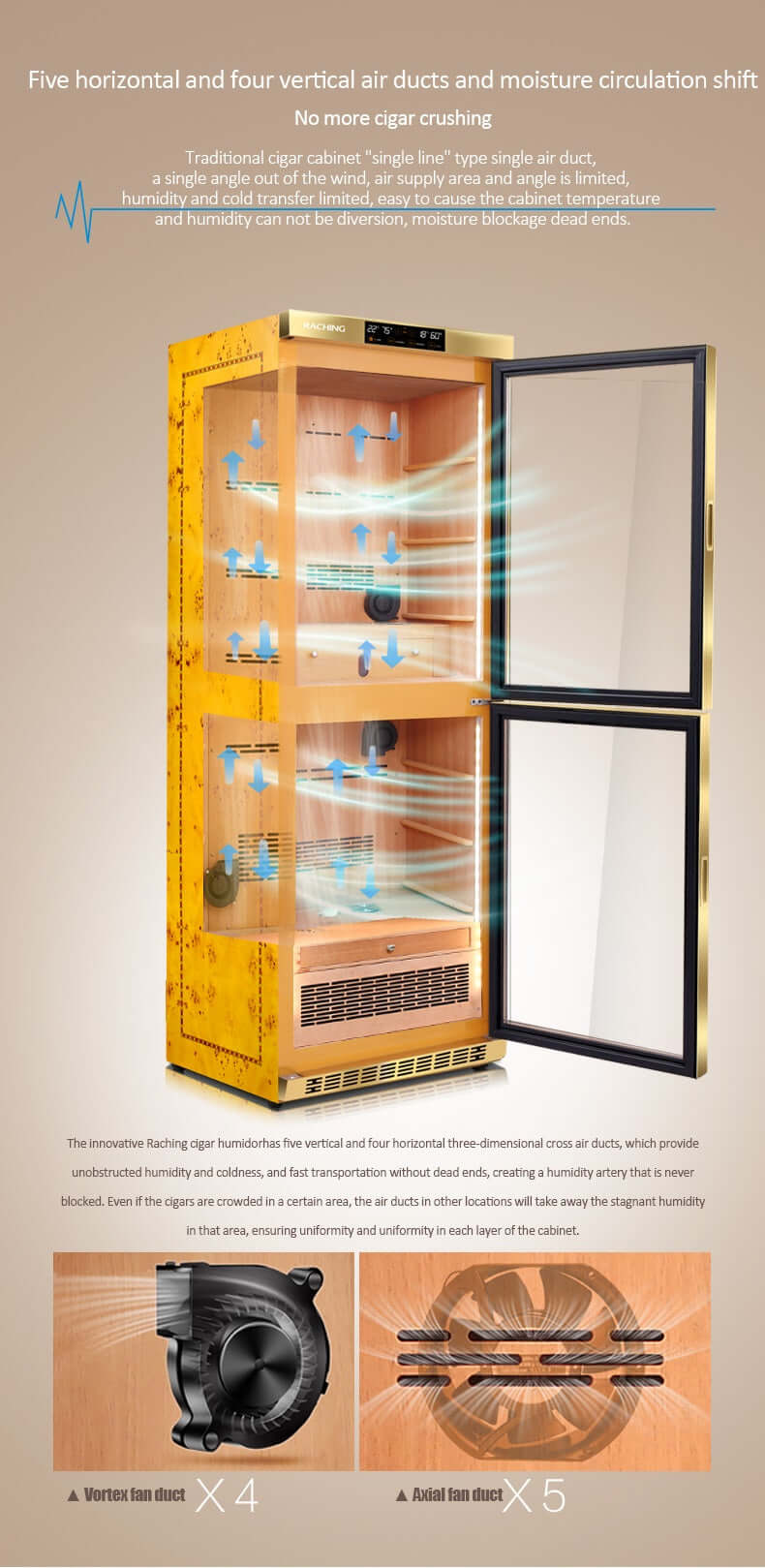 Raching MON3800B Precision Climate Controlled Cigar Humidor Cabinet image of product description