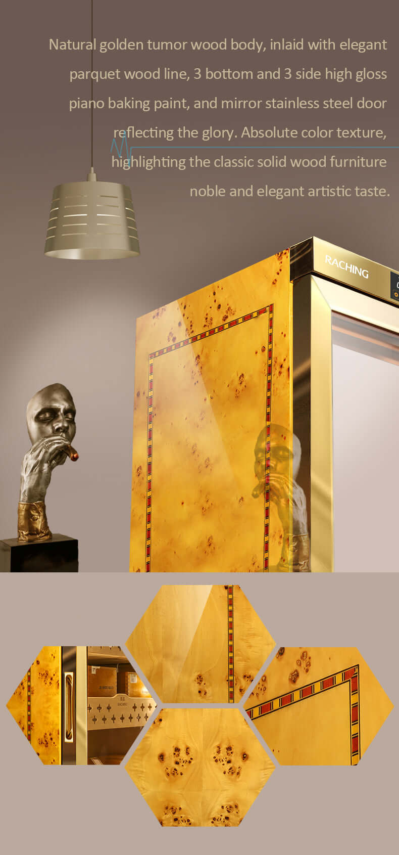Raching MON3800B Precision Climate Controlled Cigar Humidor Cabinet image of product description
