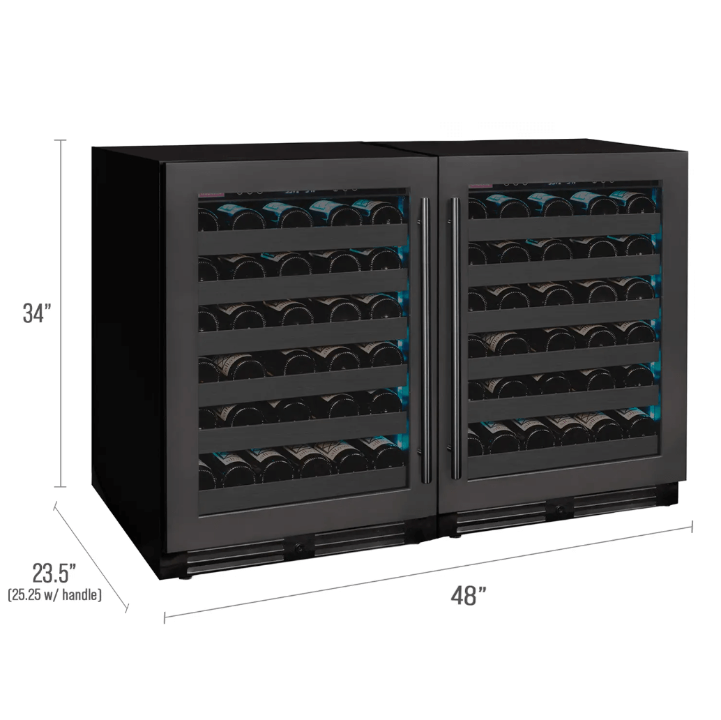 Allavino Reserva Series 100 Bottle 34" Undercounter Dual Zone Side-by-Side Wine Coolers with Black Stainless Steel Doors 2X-BDW5034S-1BS