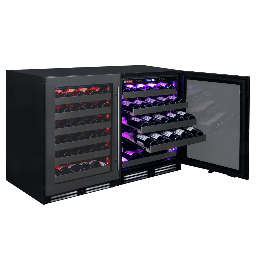 Allavino Reserva Series 100 Bottle 34" Undercounter Dual Zone Side-by-Side Wine Coolers with Black Stainless Steel Doors 2X-BDW5034S-1BS