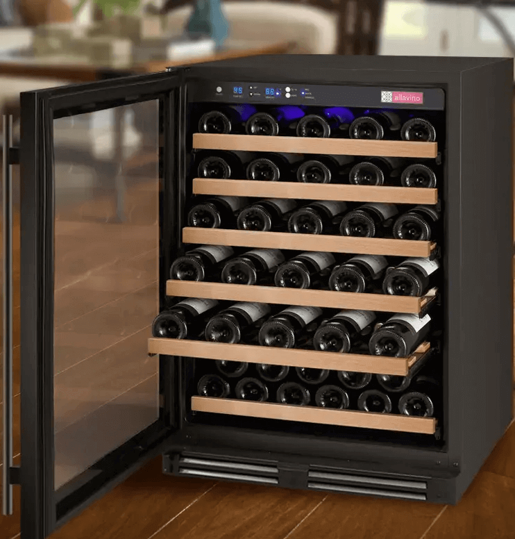 Allavino FlexCount Series 56 Bottle Dual Zone Built-in Wine Refrigerator with Black Door