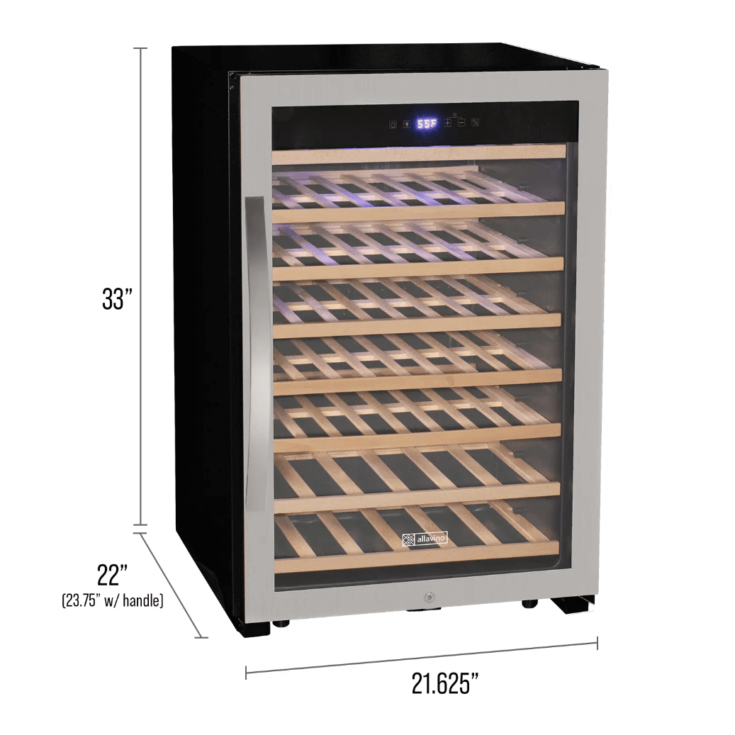 Allavino Cascina Series 55 Bottle Single Zone Freestanding Wine Refrigerator Cooler with Stainless Steel Door
