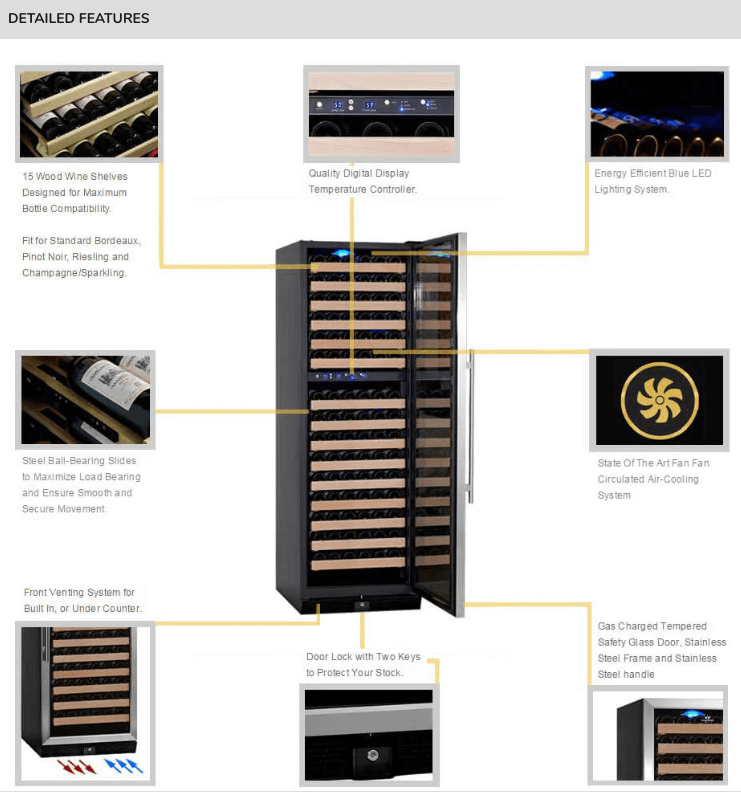 Kings Bottle Tall Large Wine Refrigerator With Glass Door With Stainless Steel Trim image of product description