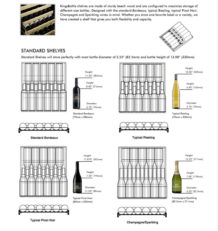 Kings Bottle Tall Large Wine Refrigerator With Glass Door With Stainless Steel Trim image of wine bottle layout