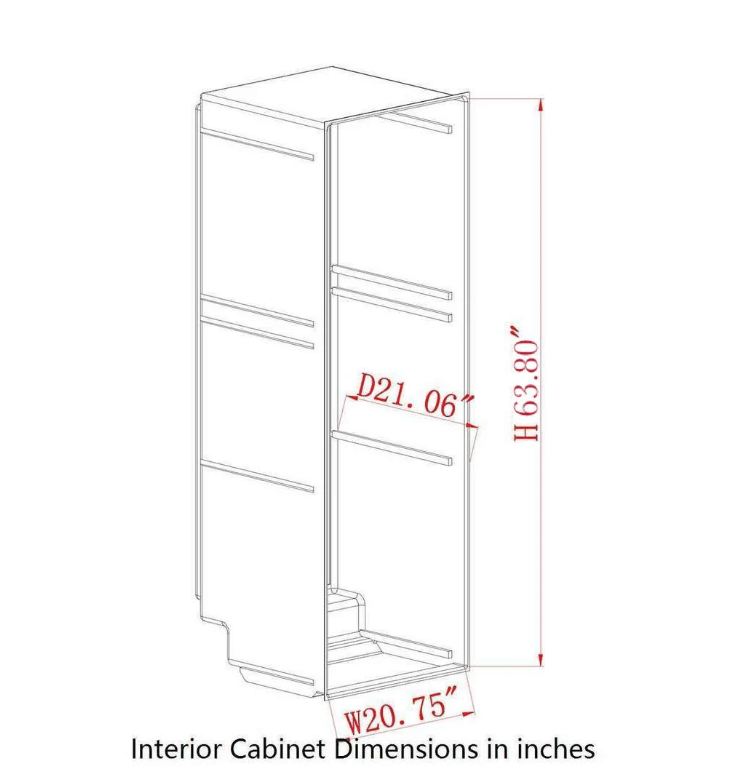 Kings Bottle Tall Large Wine Refrigerator With Glass Door With Stainless Steel Trim image of unit dimensions
