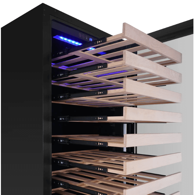 Kings Bottle Upright Wine & Beverage cooler Combo With Triple Temp. Zones image of shelves