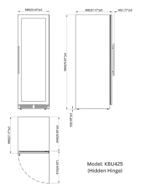 Kings Bottle Upright Wine & Beverage cooler Combo With Triple Temp. Zones image of dimensions