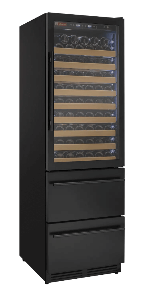 Allavino 108 Bottle Black or Stainless Wine Refrigerator with Two Refrigerated Drawers
