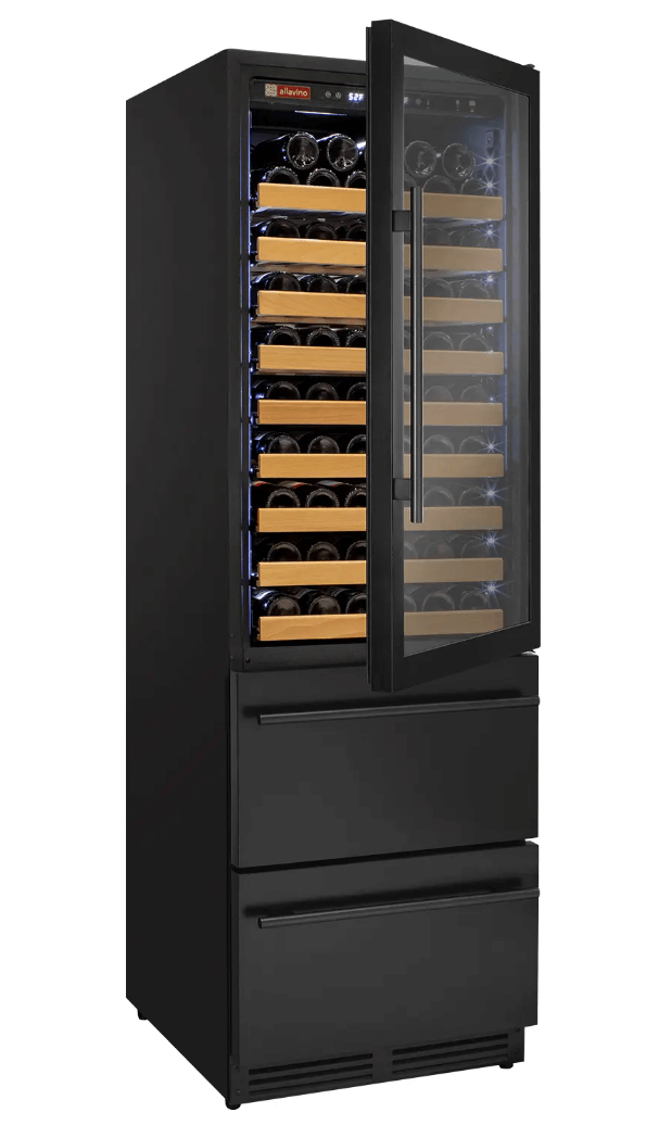 Allavino 108 Bottle Black or Stainless Wine Refrigerator with Two Refrigerated Drawers
