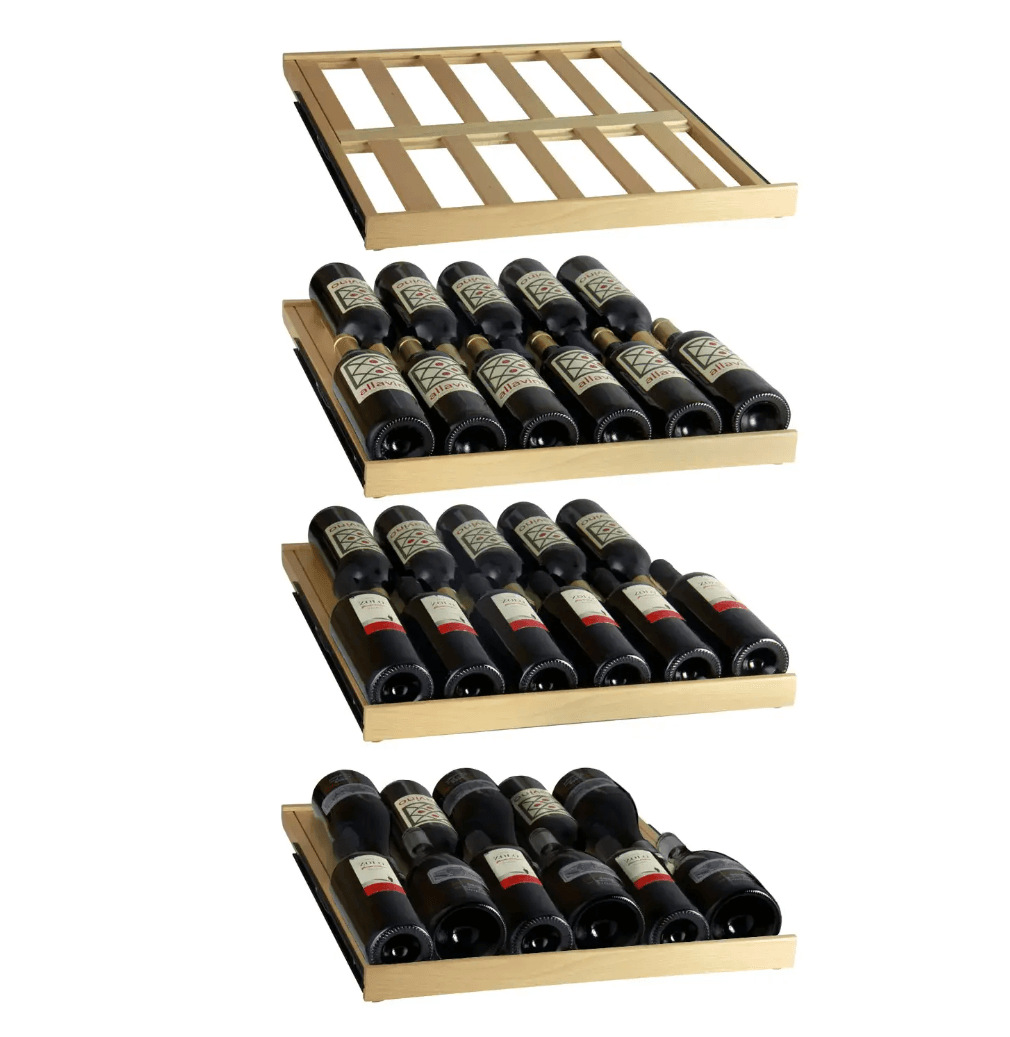 Allavino 108 Bottle Black or Stainless Wine Refrigerator with Two Refrigerated Drawers image of wine shelf drawers