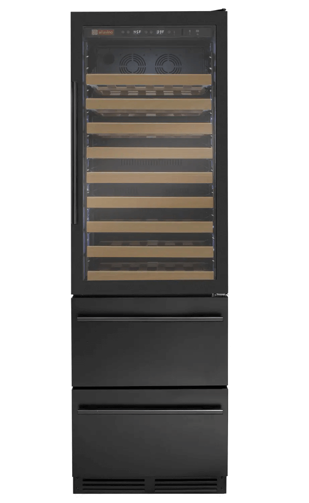 Allavino 108 Bottle Black or Stainless Wine Refrigerator with Two Refrigerated Drawers