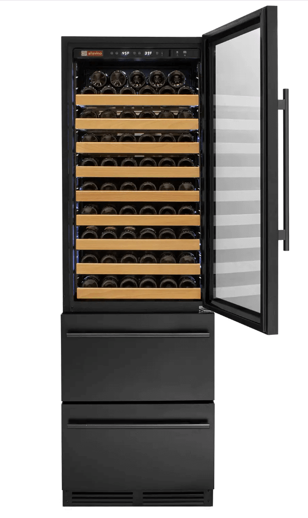 Allavino 108 Bottle Black or Stainless Wine Refrigerator with Two Refrigerated Drawers