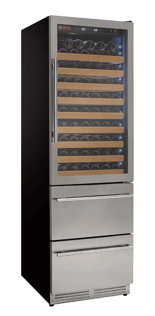 Allavino 108 Bottle Black or Stainless Wine Refrigerator with Two Refrigerated Drawers