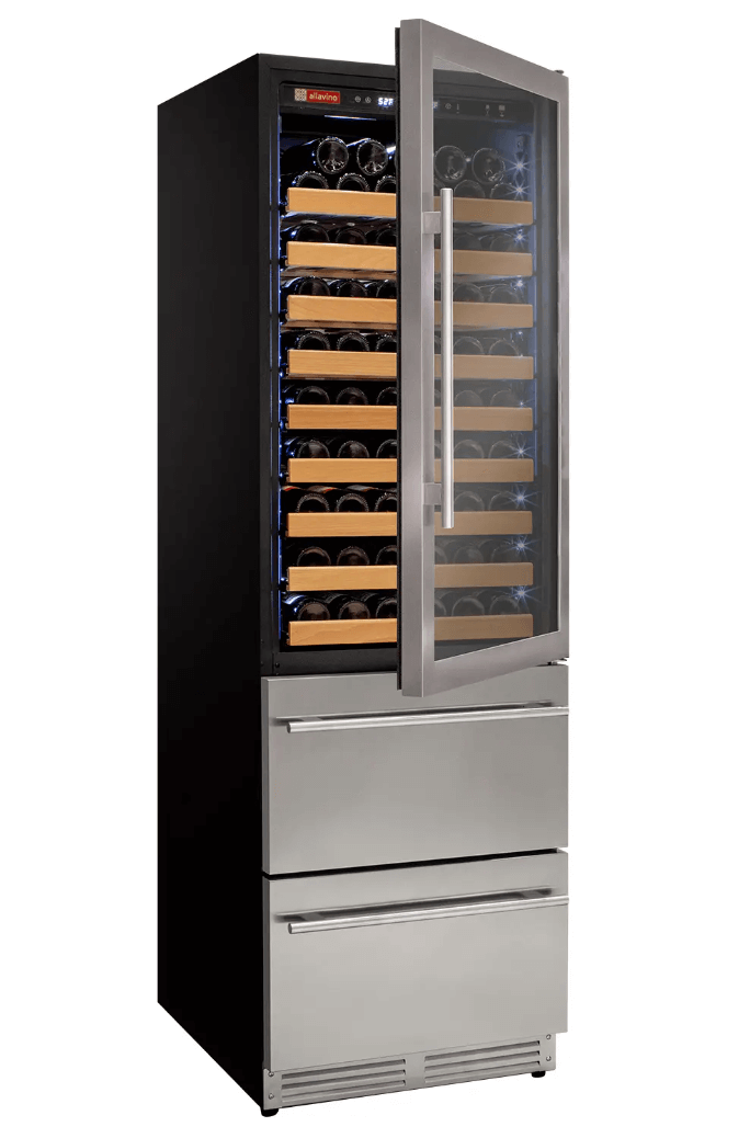 Allavino 108 Bottle Black or Stainless Wine Refrigerator with Two Refrigerated Drawers
