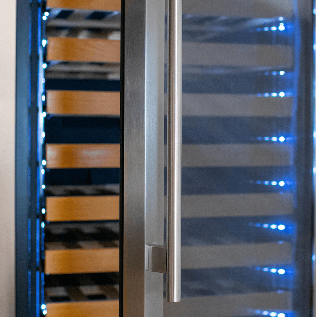 Allavino 108 Bottle Black or Stainless Wine Refrigerator with Two Refrigerated Drawers image of door handle