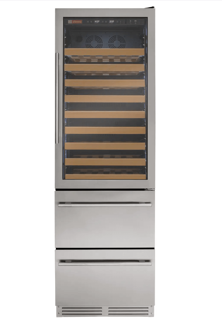 Allavino 108 Bottle Black or Stainless Wine Refrigerator with Two Refrigerated Drawers