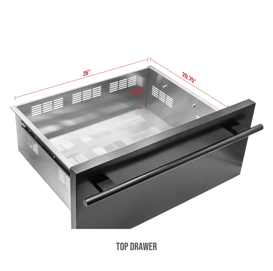 Allavino 100 Bottle Black French Doors Dual Zone Wine Refrigerator with Two Refrigerated Drawers image of lower drawer dimensions
