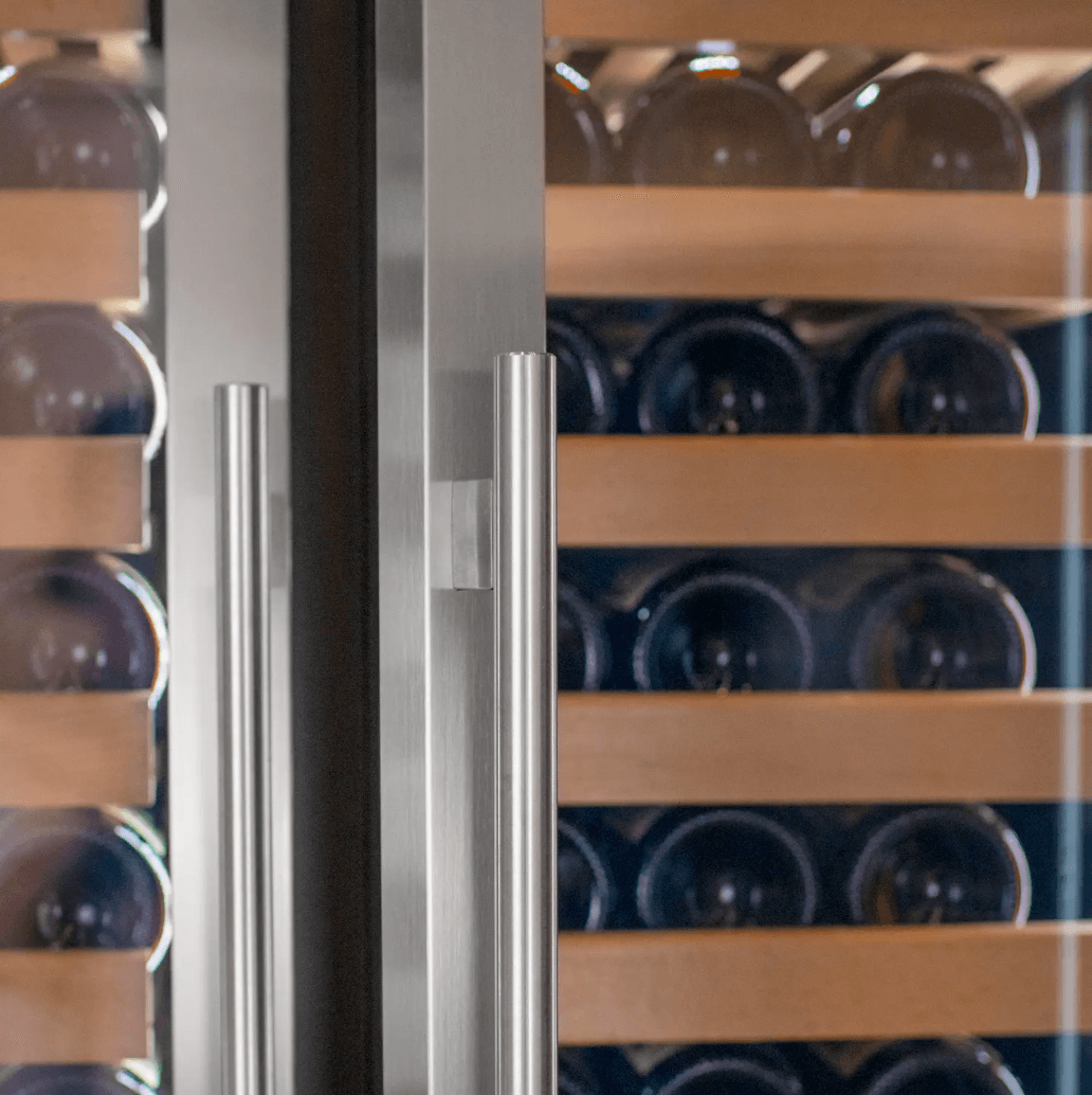 Allavino 100 Bottle Black French Doors Dual Zone Wine Refrigerator with Two Refrigerated Drawers image of interior lighting