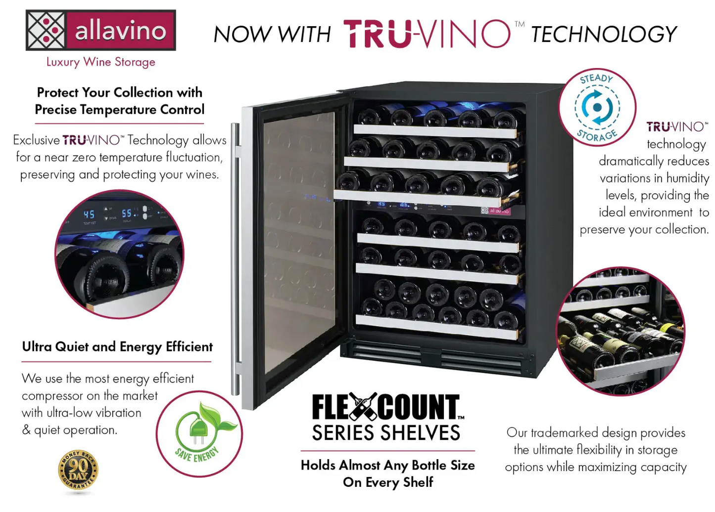 Allavino FlexCount Series 56 Bottle Stainless Dual Zone Built-in Wine Cooler