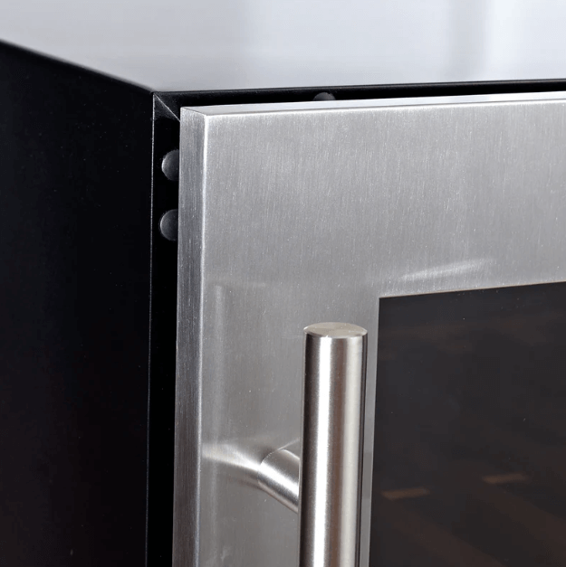 Kings Bottle 47-Inch Tall Dual Zone 91 Bottle Wine Cooler with Low-E Glass Door image of door corner